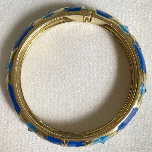 Sequin Bangle Bracelet Blue Abstract Cloisonne Enamel Hinged - Picture 4 of 7